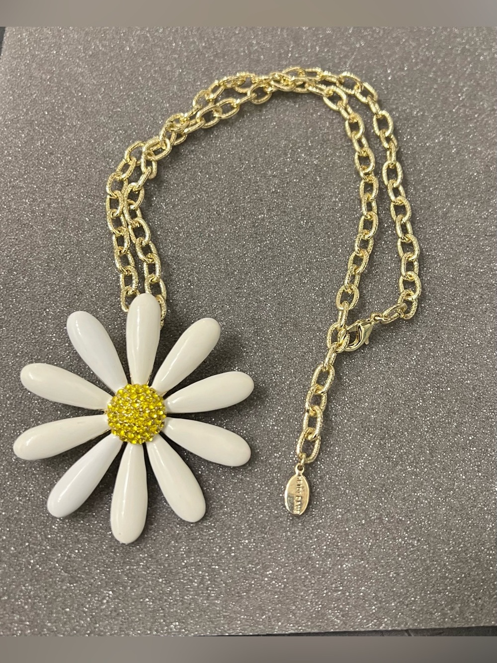Heidi Daus Flower Power Enamel and Crystal Daisy Necklace / Pin NWOT
